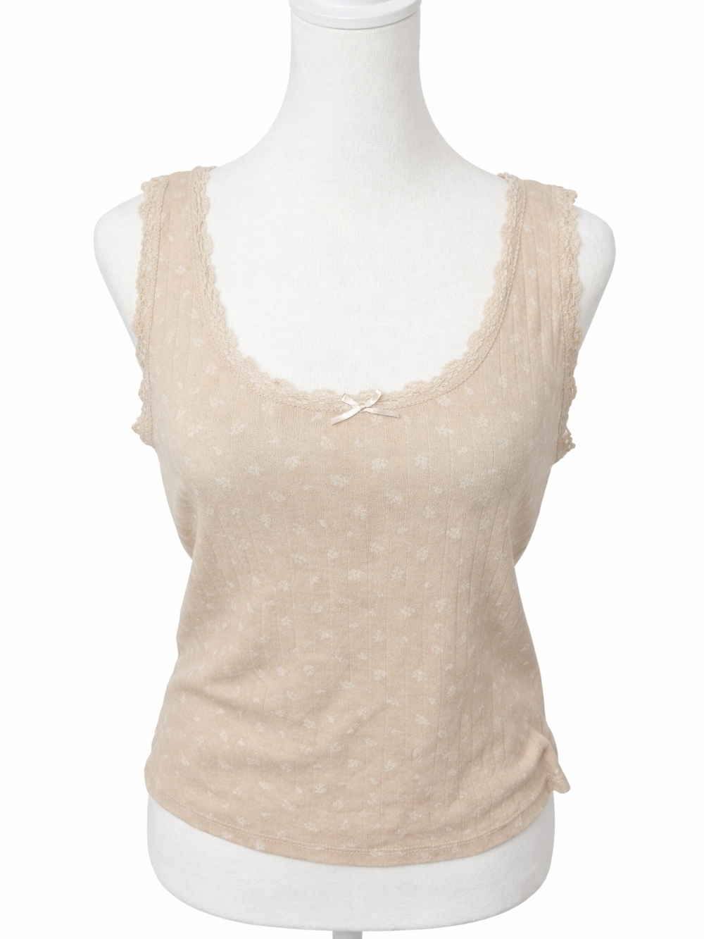 Women’s White Floral And Cream Floral Lace-Trim Tank Tops - Picture 2 of 2